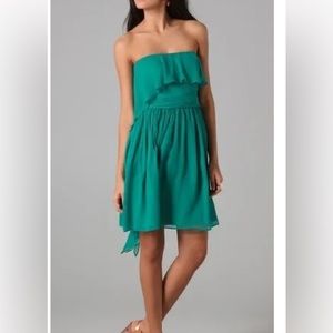NWT Silk Halston Heritage Strapless Flare Flow Dress Emerald Green Chiffon 4